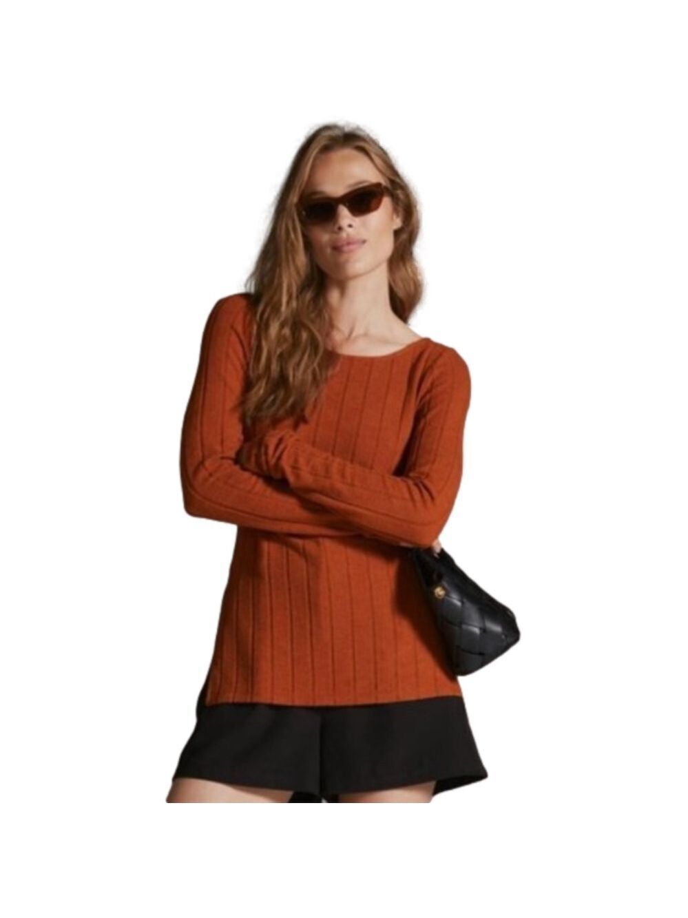 Anthropologie Tunic Ribbed Side-Slit Long Sleeve Sweater in Cedar